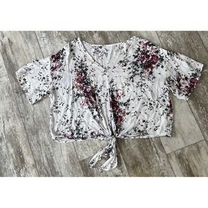 Luq Women's Size XL Tie Front Short Sleeve Blouse Floral Stitch Fix 4091